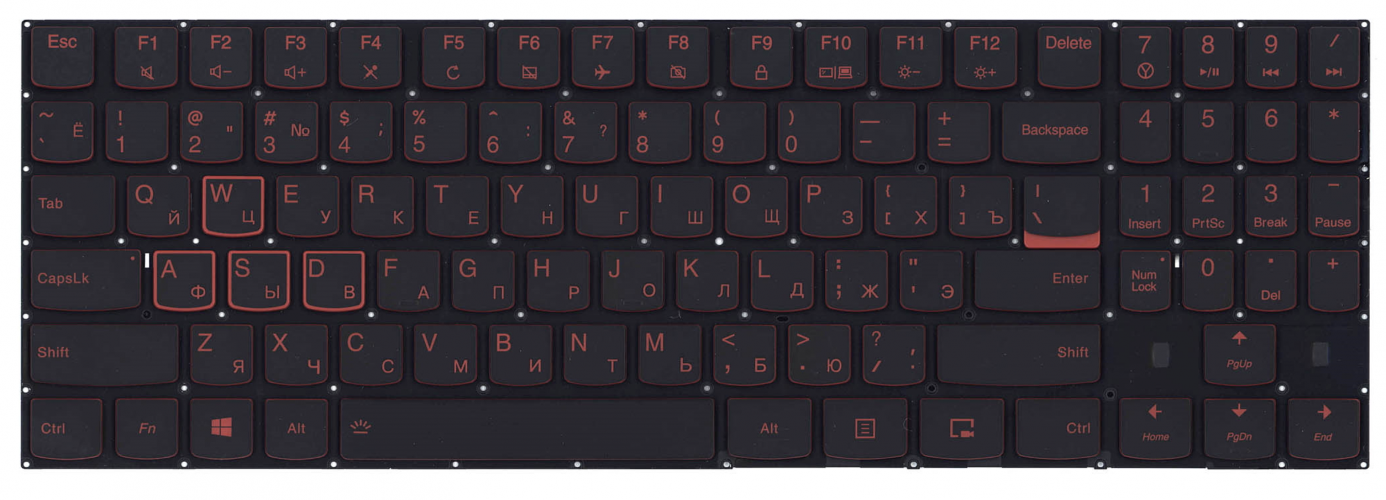 Клавиатура Lenovo Legion Y720 без рамки, с красной подсветкой, OEM