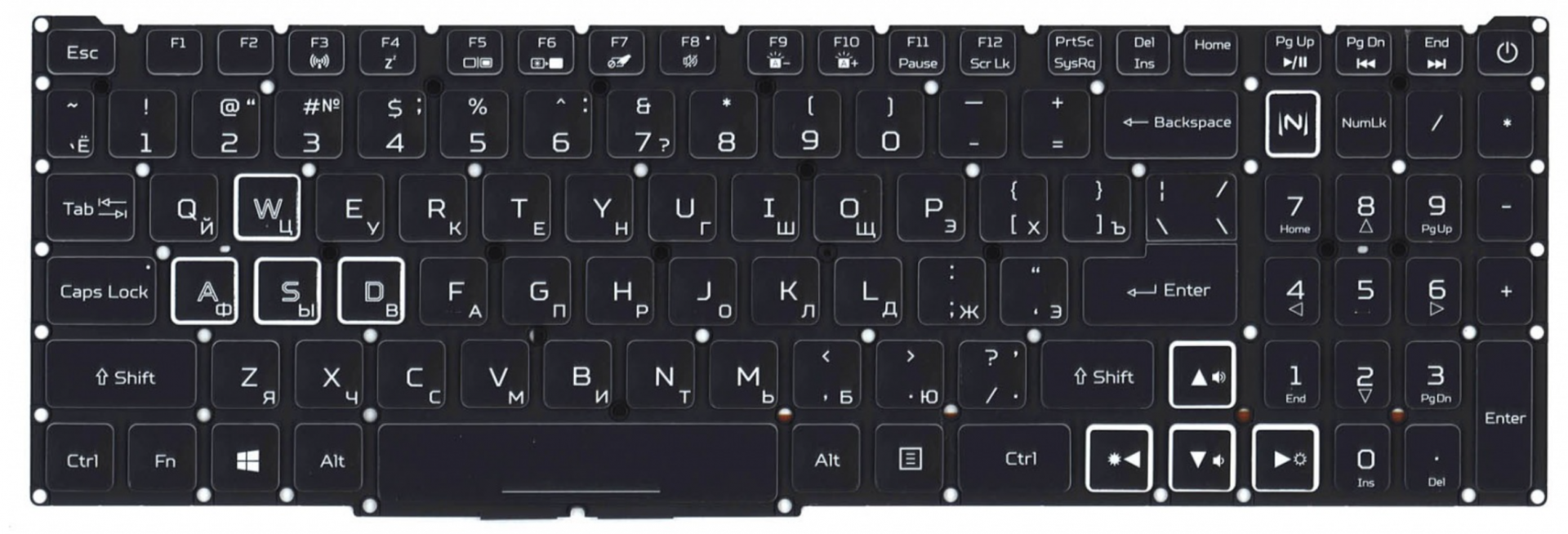 Клавиатура Acer Predator Helios 300 PH317-53 с белой подсветкой, OEM