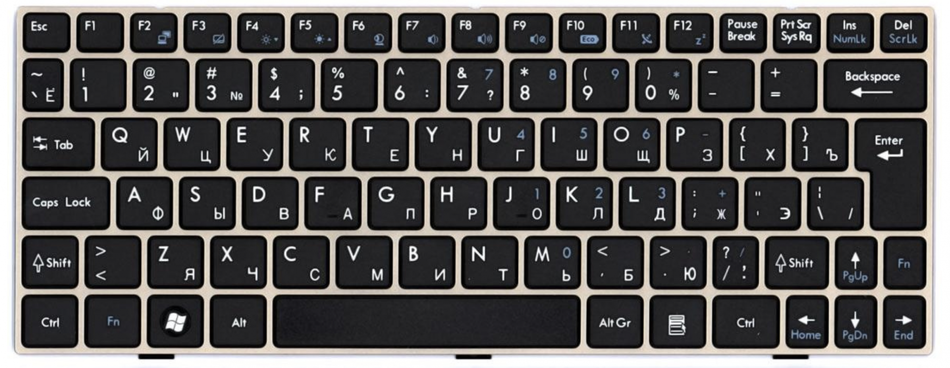 Клавиатура MSI Wind U160 рамка бронза, OEM