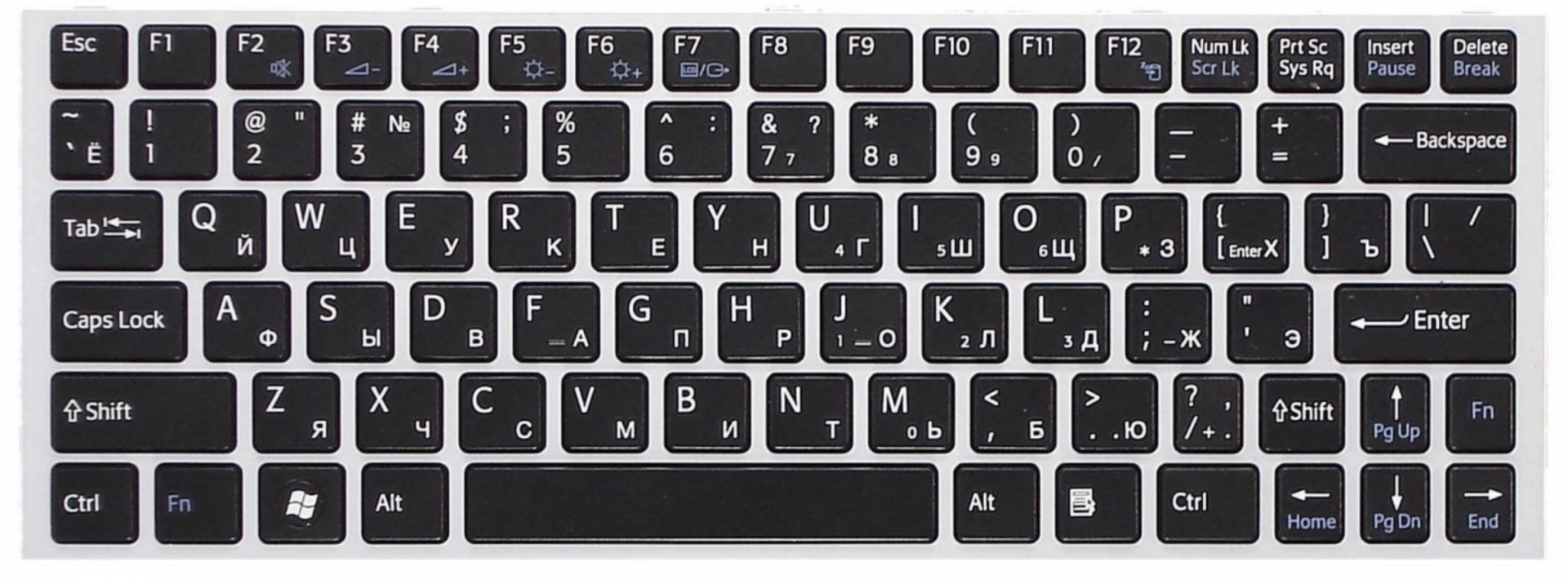 Клавиатура Sony Vaio VPCYA с серебристой рамкой, OEM