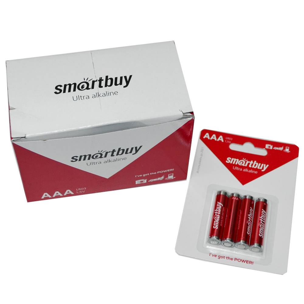 Батарейка алкалиновая SmartBuy AAA LR03 (коробка 48шт/по 4шт в блистере)