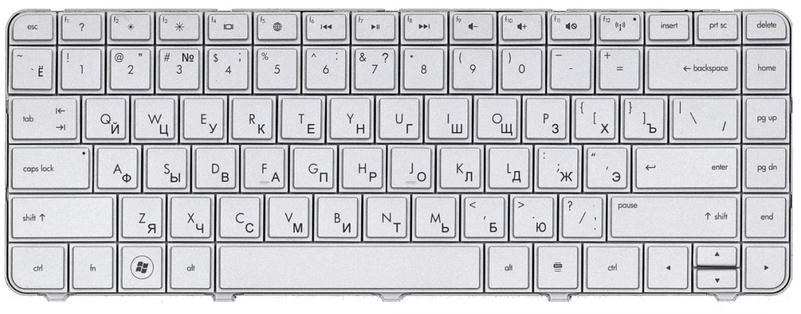 Клавиатура HP Compaq Presario CQ43 серебристая, OEM