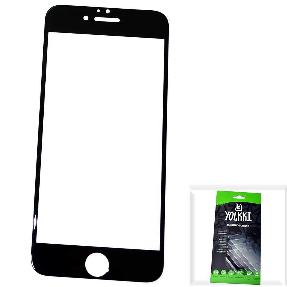 Защитное стекло iPhone 6/6S YOLKKI Standart 2,5D Full Glue с рамкой черное /в упаковке/
