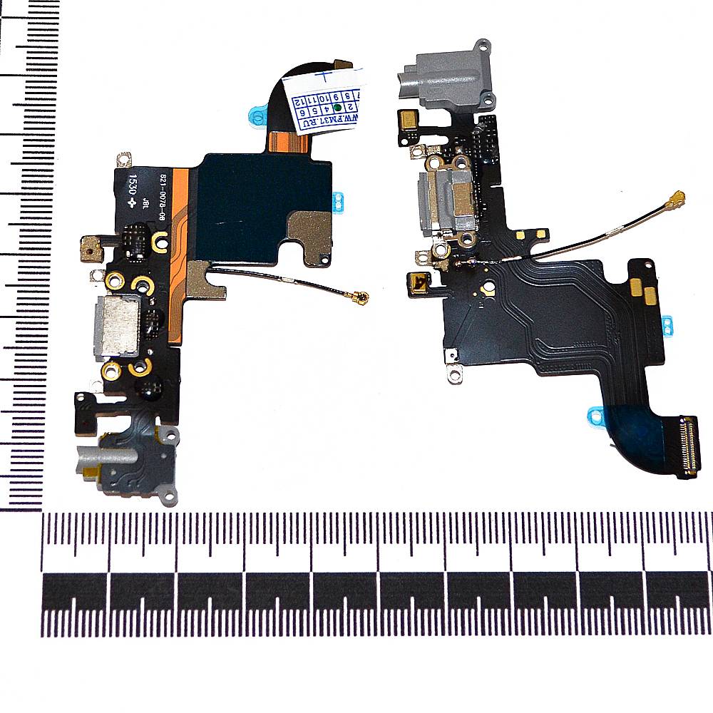Шлейф iPhone 6S + разъем зарядки + разъем гарнитуры + микрофон серый