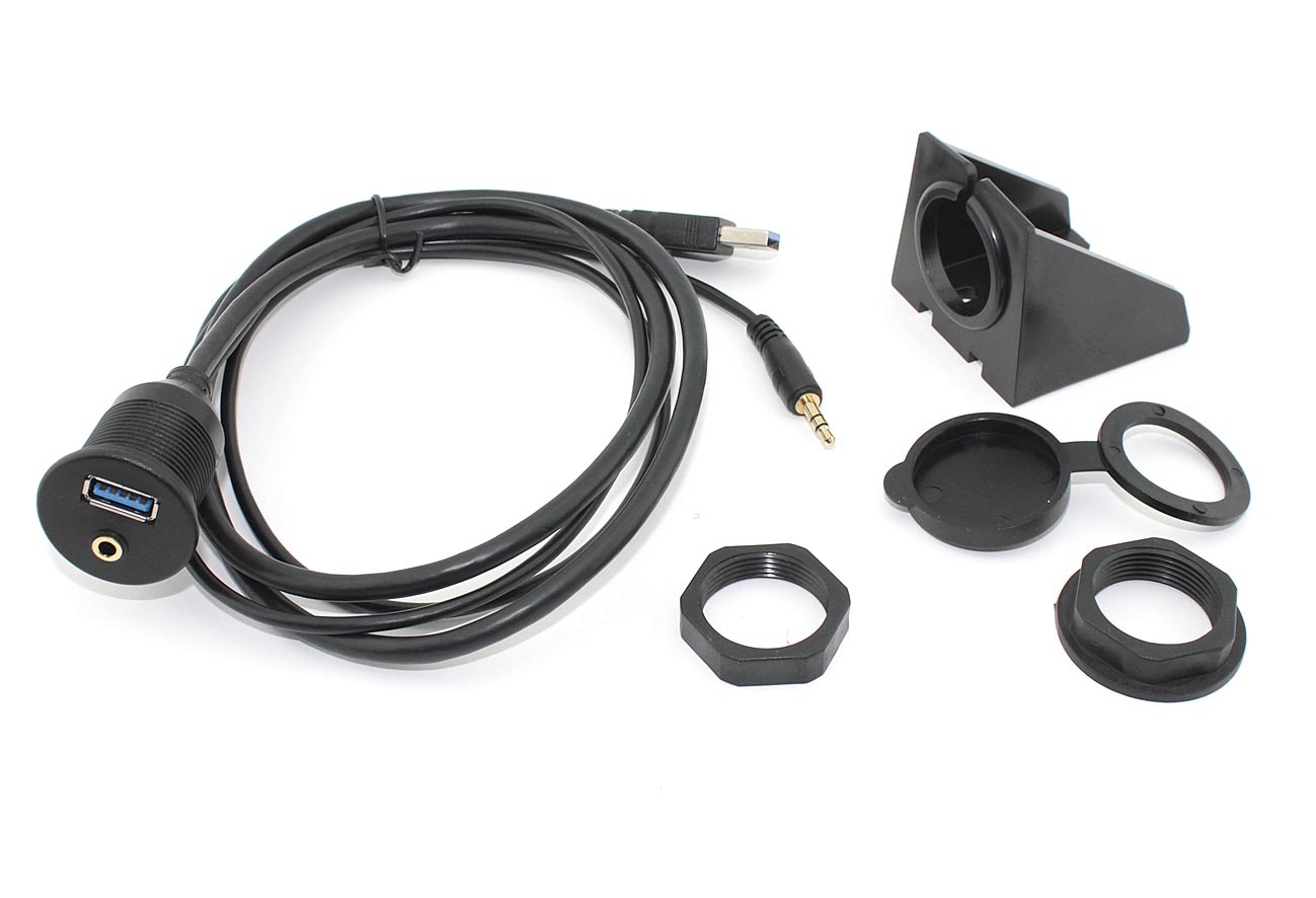 Кабель USB 3.0 двойной с мини джеком 3.5 для монтажа на корпус 1 м влагозащищённый