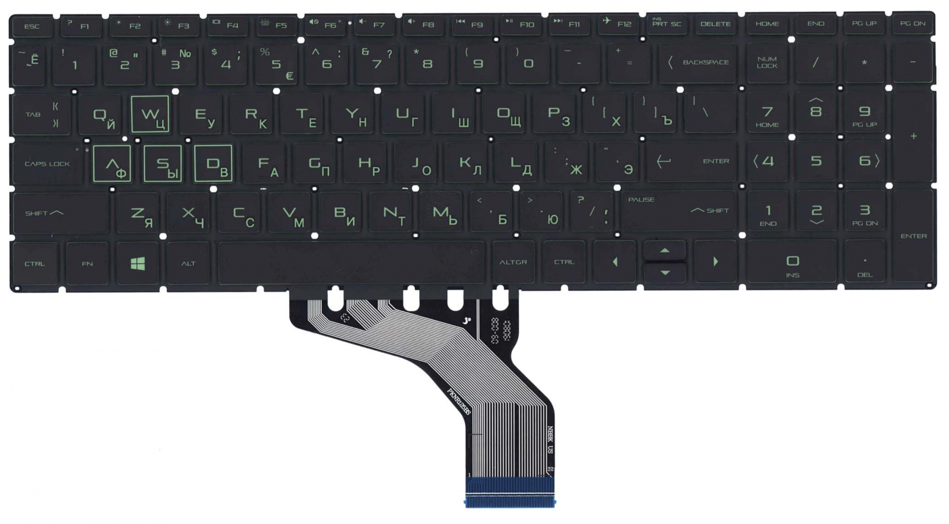 Клавиатура HP Pavilion Gaming 15-CX0020NR с зеленой подсветкой, OEM