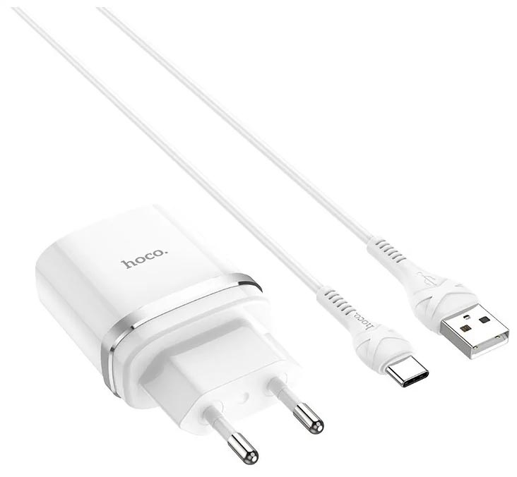 Блок питания (сетевой адаптер) HOCO С12Q Smart QC3.0, кабель Type-C-USB, 5V, 3.0A, белый