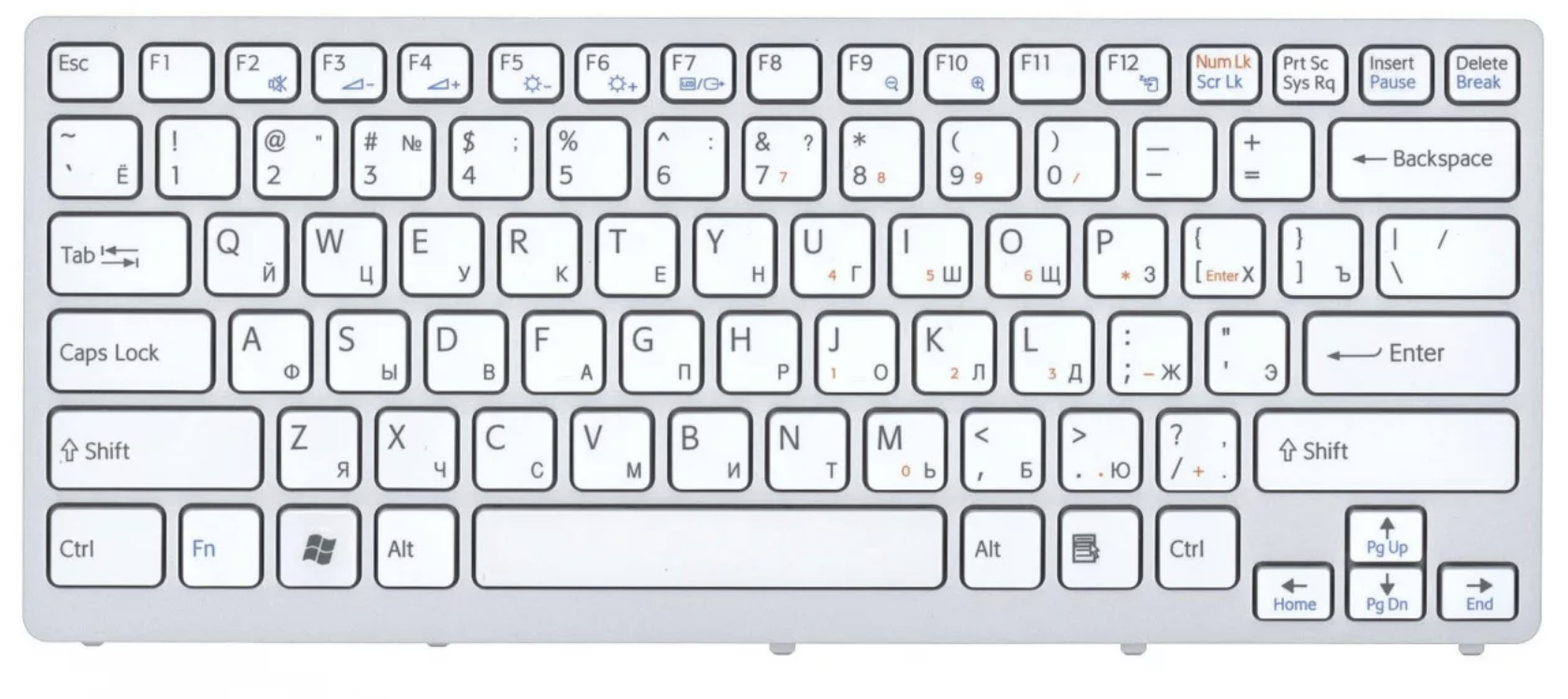 Клавиатура Sony VAIO VPC-CW1E8R/WU белая, с рамкой, OEM