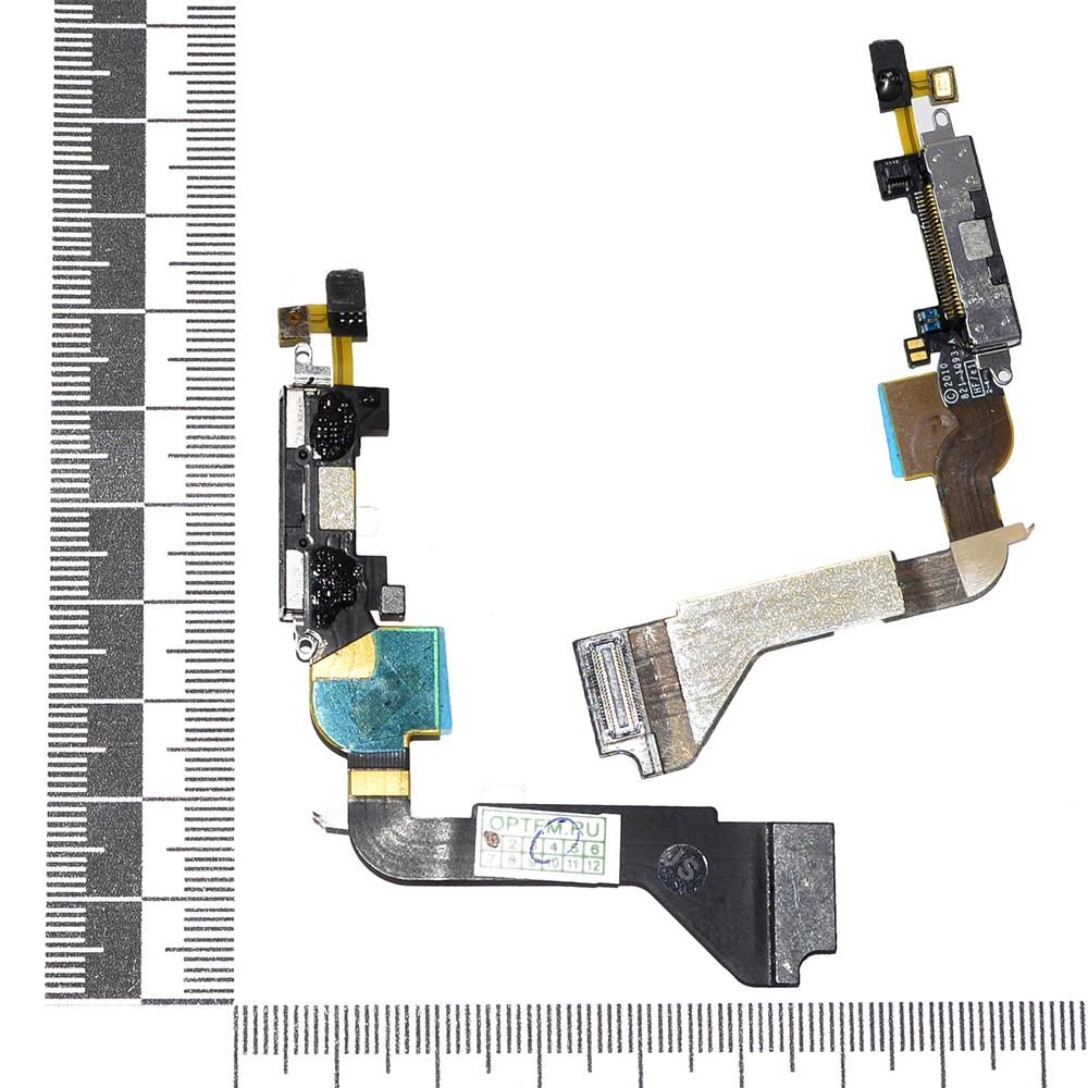 Шлейф iPhone 4 + разъем зарядки черный orig Factory