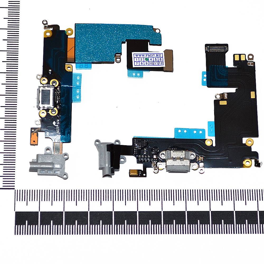 Шлейф iPhone 6 Plus + разъем зарядки + разъем гарнитуры + микрофон серый