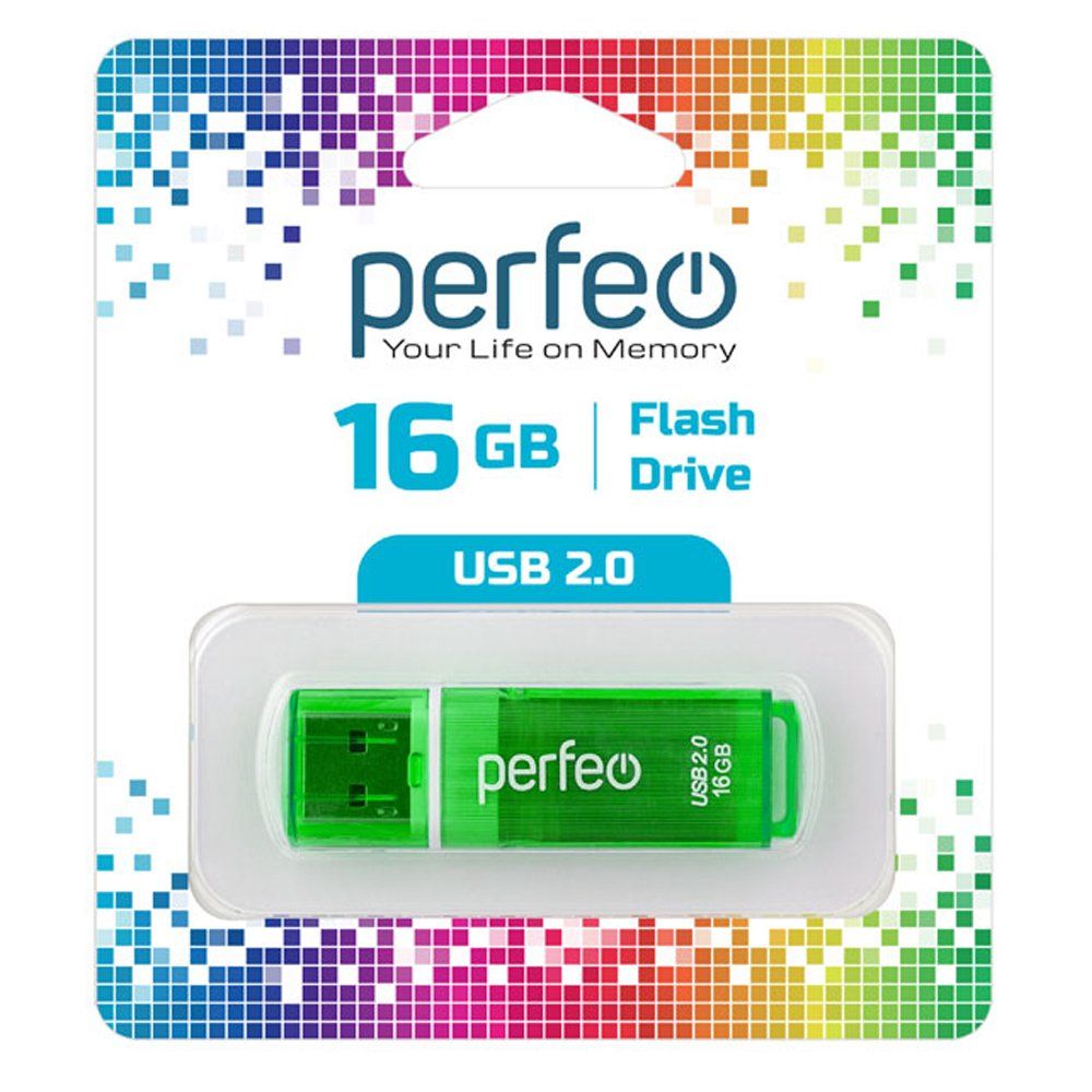 16GB USB 2.0 Flash Drive PERFEO C13 зеленый (PF-C13G016)