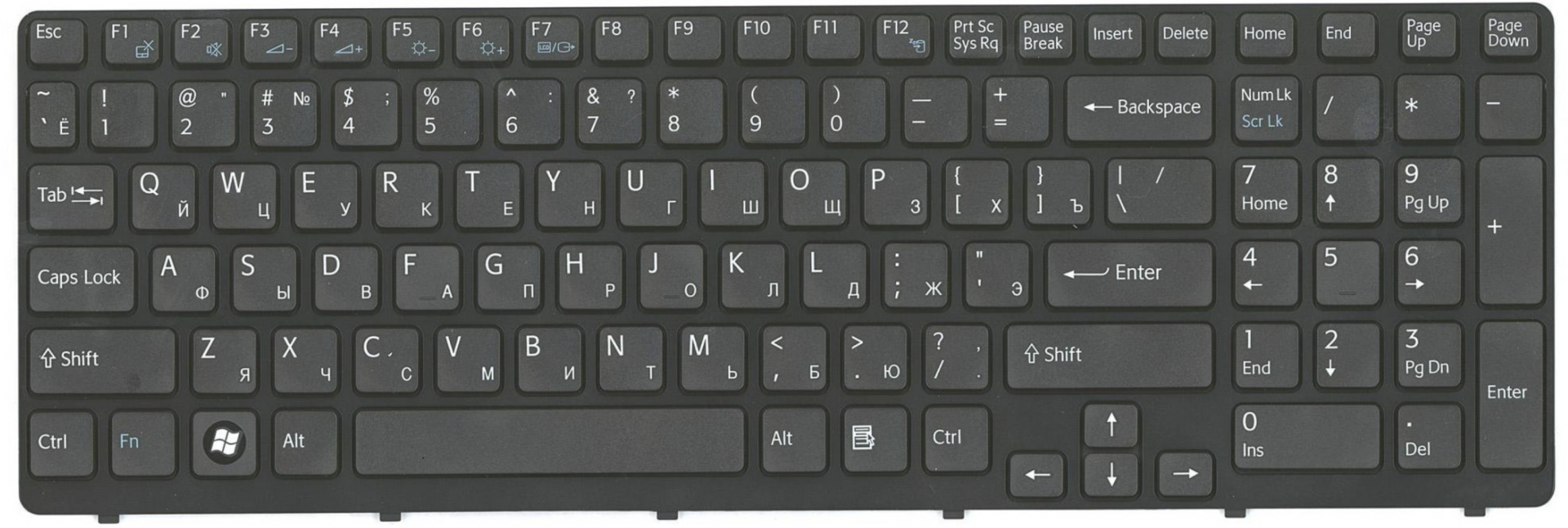 Клавиатура Sony VAIO SVE15 c черной рамкой, OEM