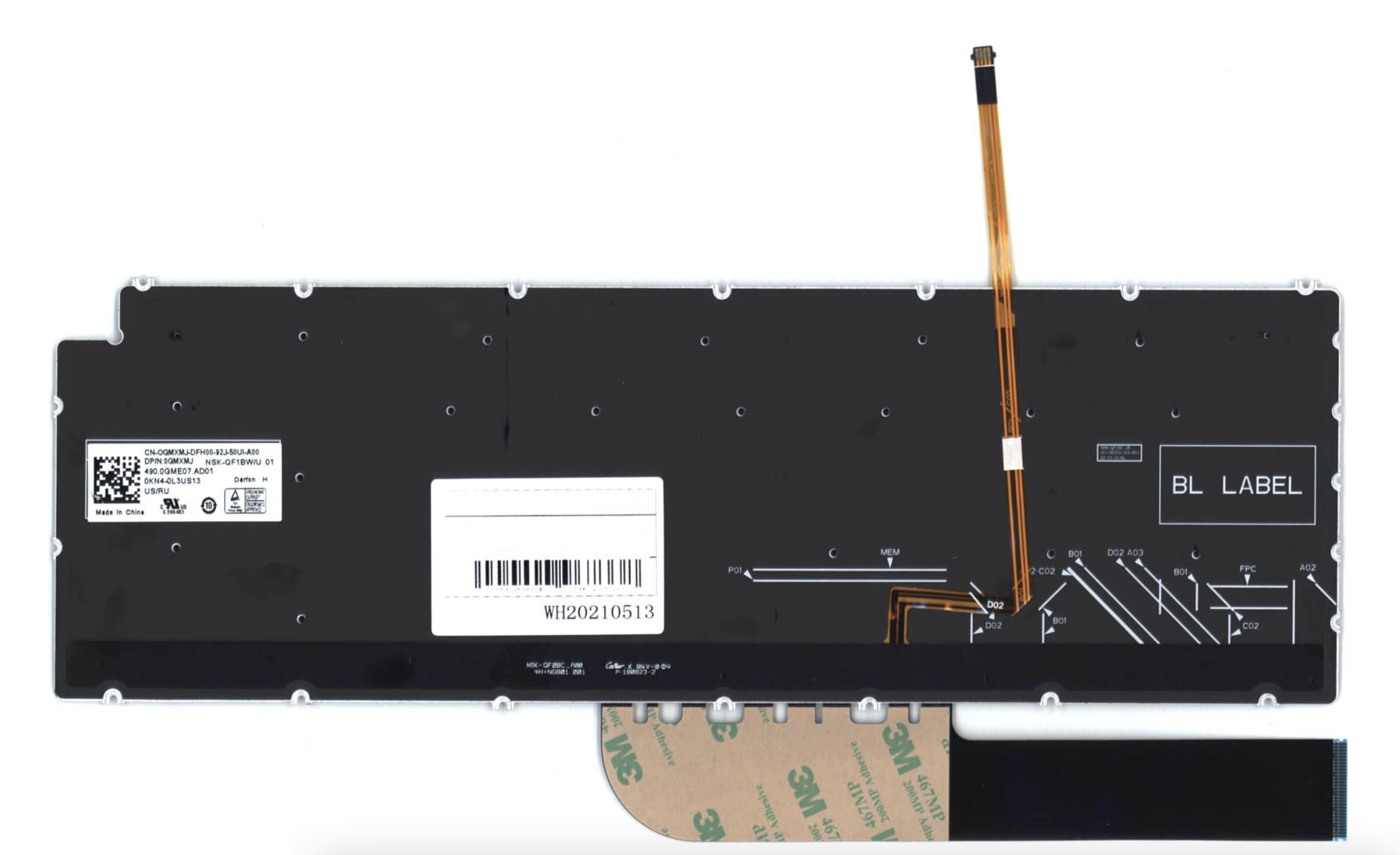 Клавиатура DELL Inspiron 5584, 5584-3481 серебристая, с подсветкой, OEM