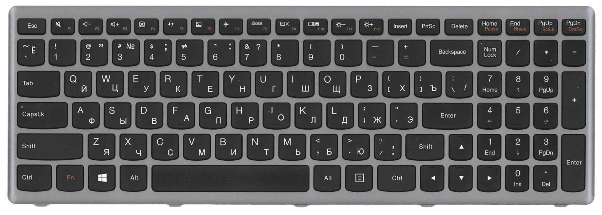 Клавиатура Lenovo IdeaPad Z500T с серой рамкой OEM