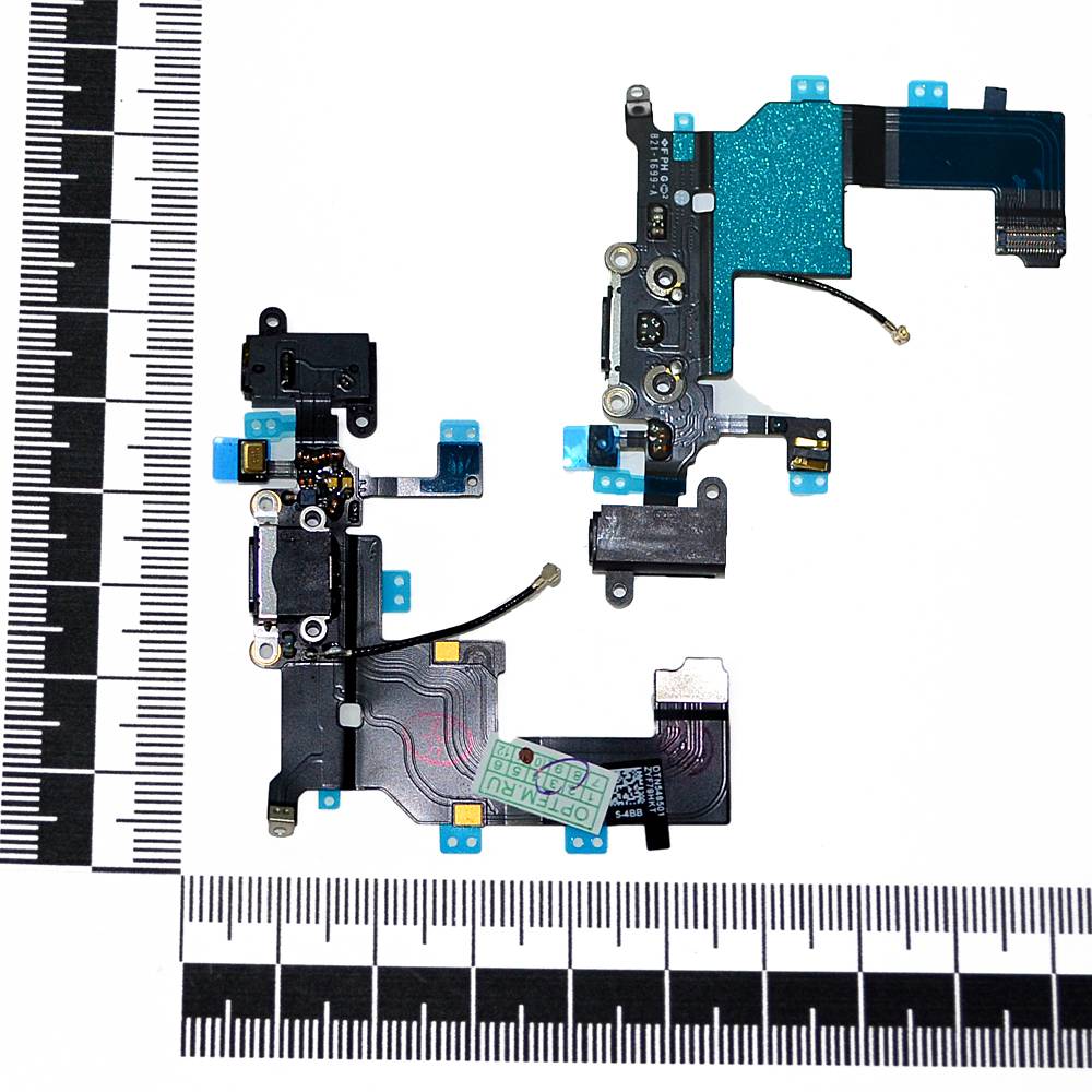 Шлейф iPhone 5 + разъем зарядки + разъем гарнитуры + микрофон + антенна черный orig Factory