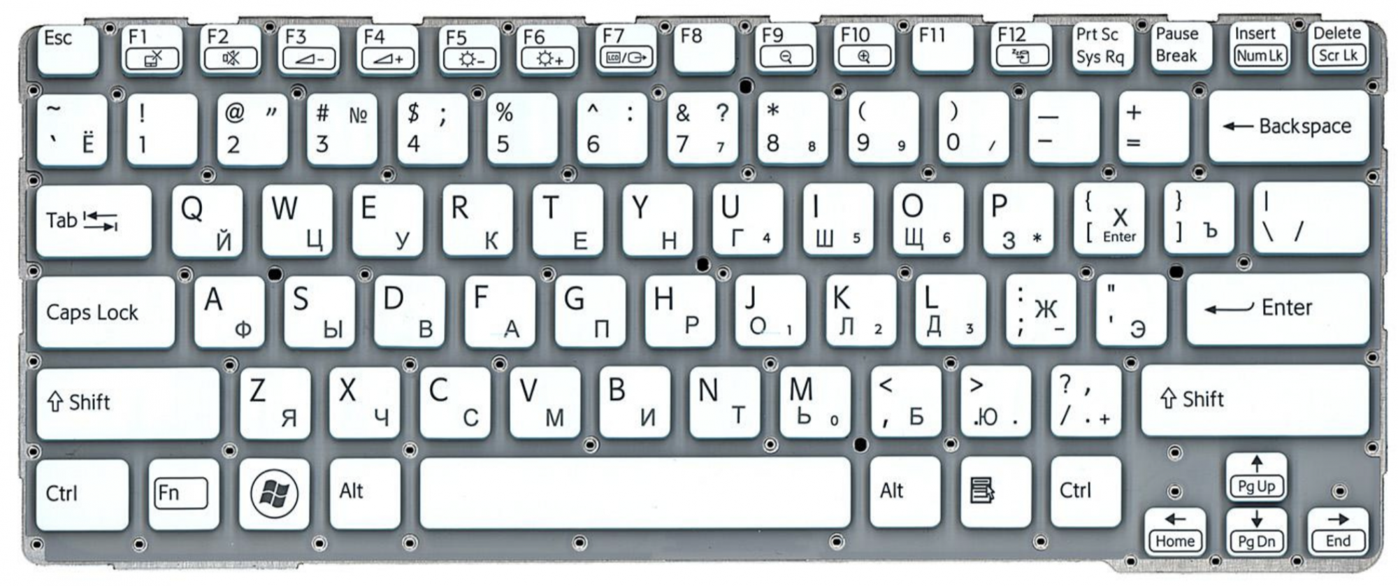 Клавиатура Sony VAIO SVE14A серебристая, без рамки, OEM