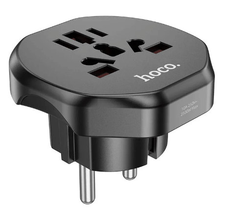 Сетевой переходник адаптер для евророзетки Hoco AC6 10А 250В черный