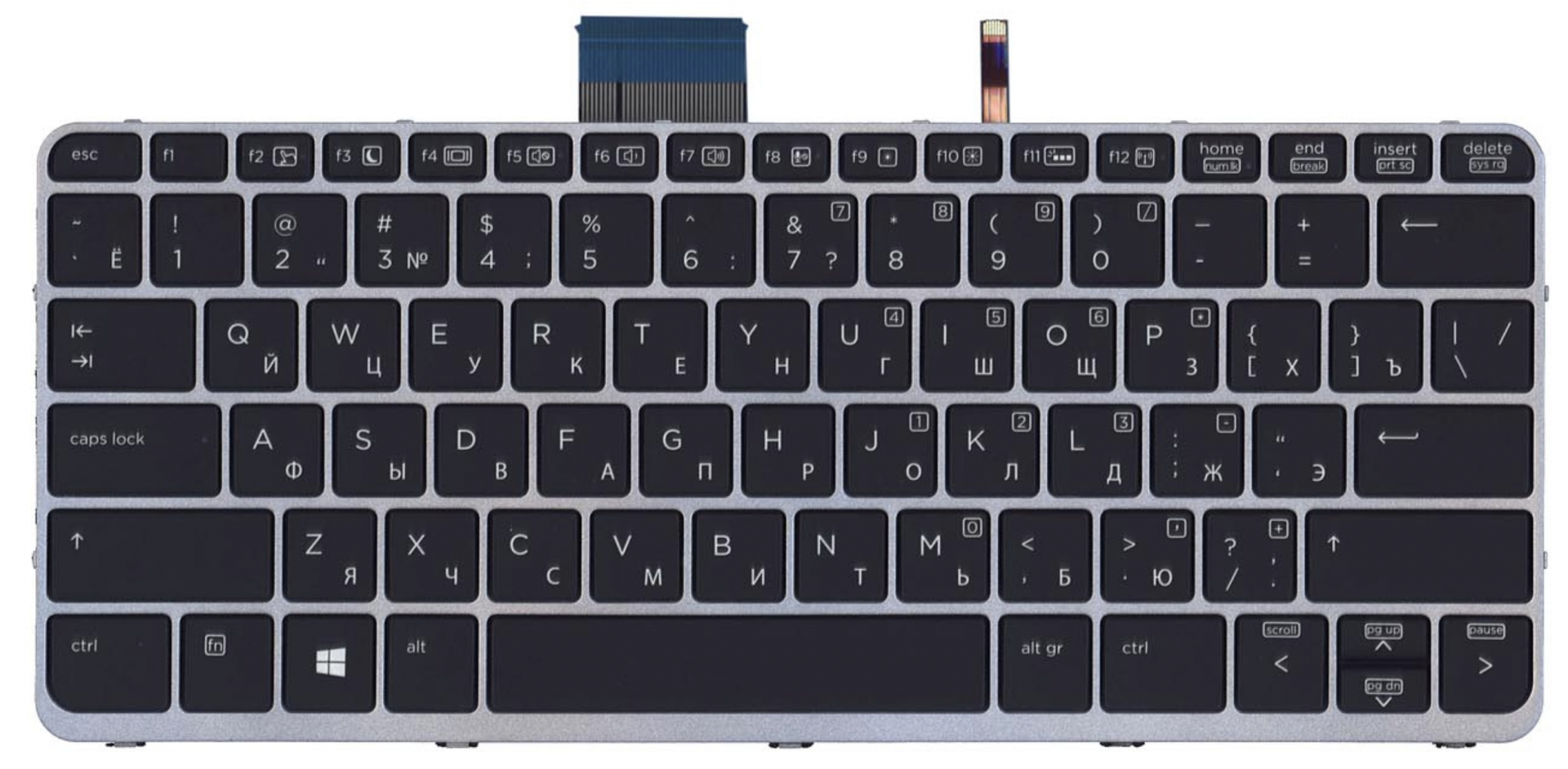 Клавиатура HP EliteBook Folio 1020 G1 с подсветкой, серебристая рамка, OEM