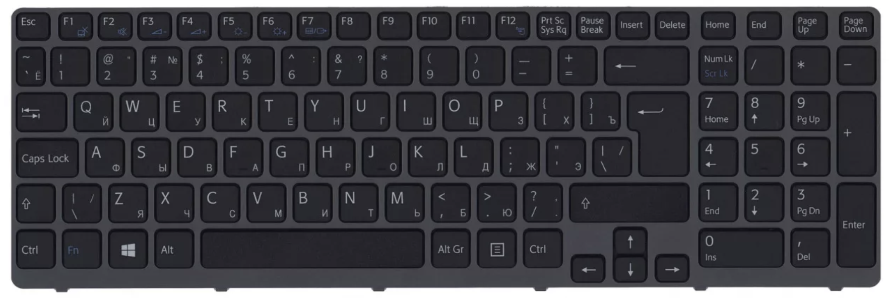 Клавиатура Sony VAIO SVE1512H1R с серой рамкой, OEM