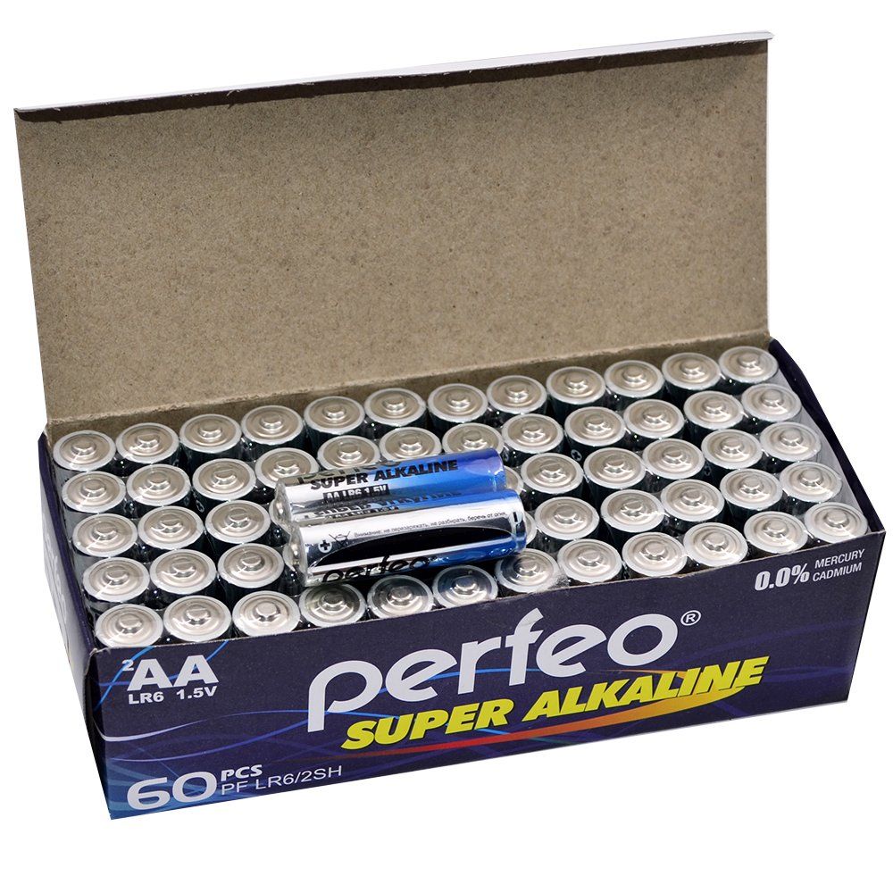 Батарейка алкалиновая PERFEO AA LR6 (коробка 60шт/по 2шт в пакете)