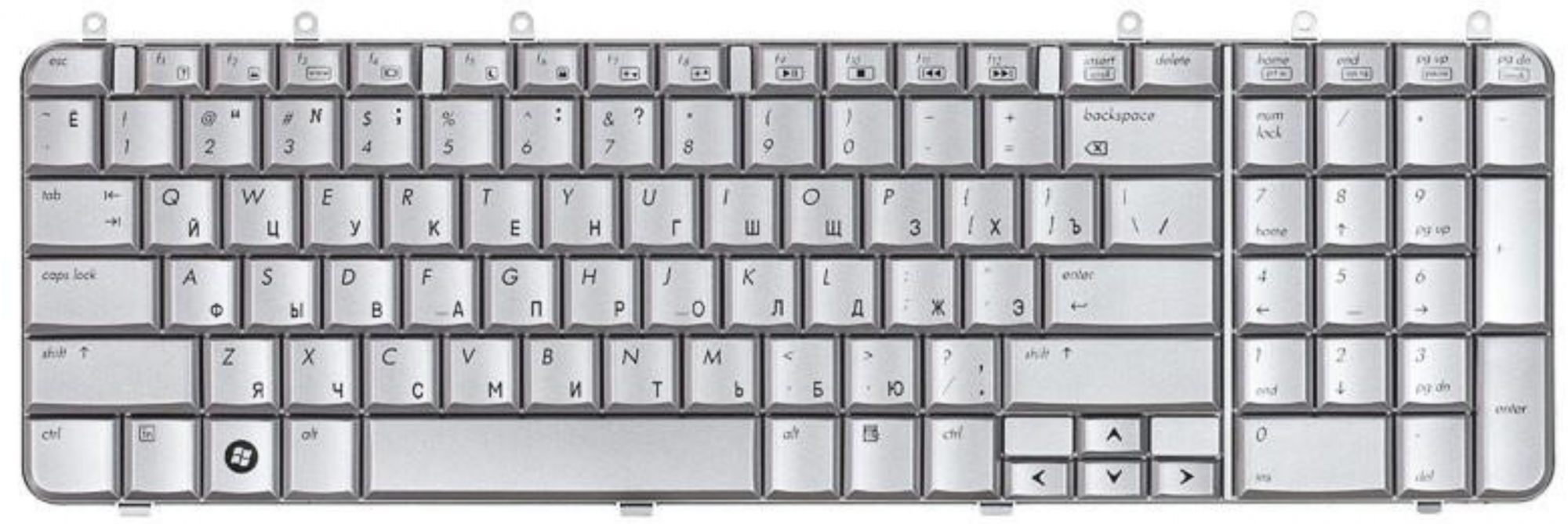 Клавиатура HP Pavilion dv7-1000ea серебристая, OEM