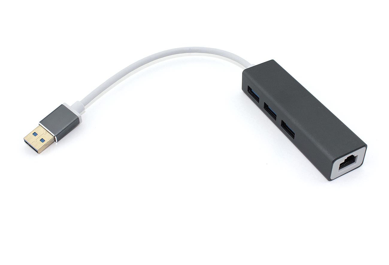 Адаптер USB Type-A на USB 3.0*3 + RJ45 серый