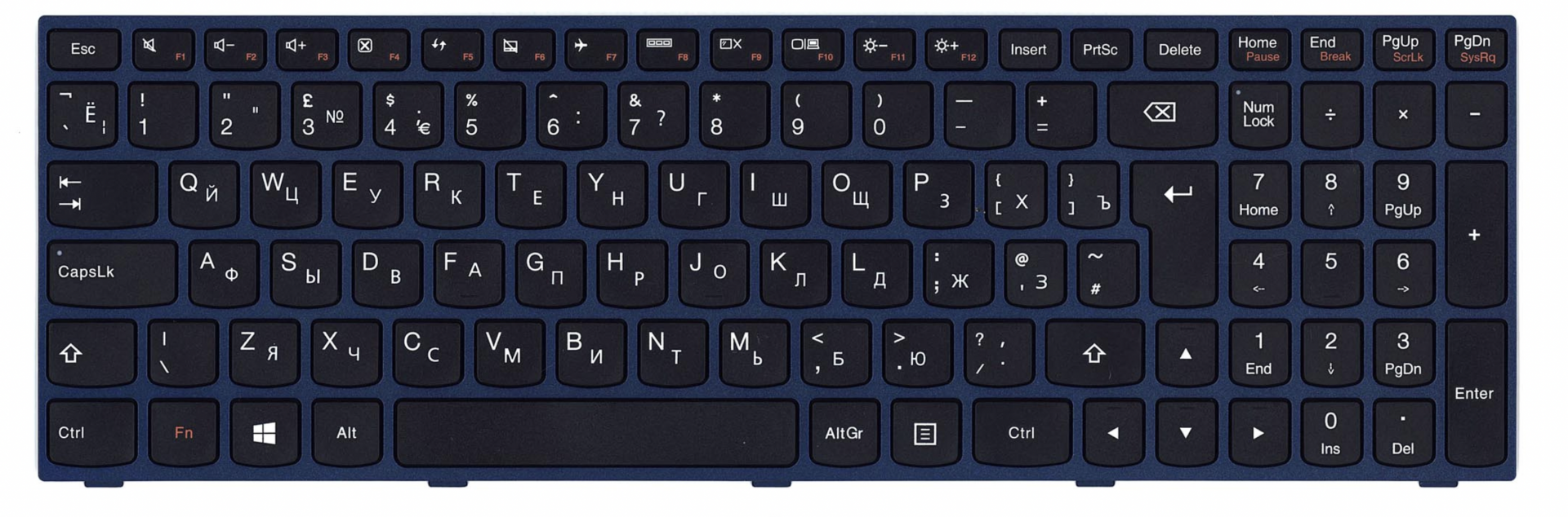 Клавиатура Lenovo IdeaPad Flex 300-15isk с синей рамкой, OEM