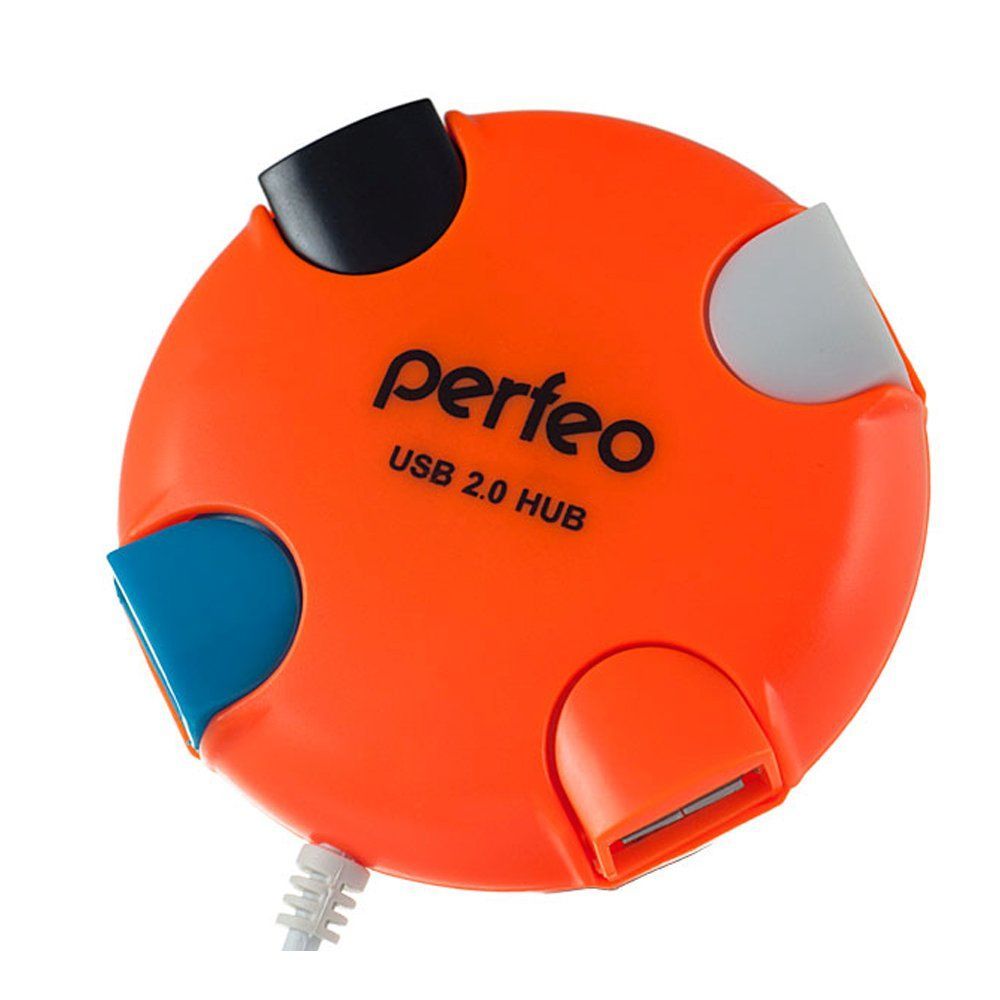 USB-HUB 4-port PERFEO (PF-VI-H020) (4хUSB 2.0, провод неразъемный) оранжевый