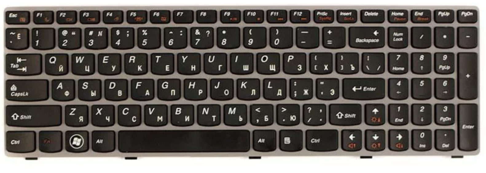 Клавиатура Lenovo IdeaPad Z560 с серой рамкой, OEM