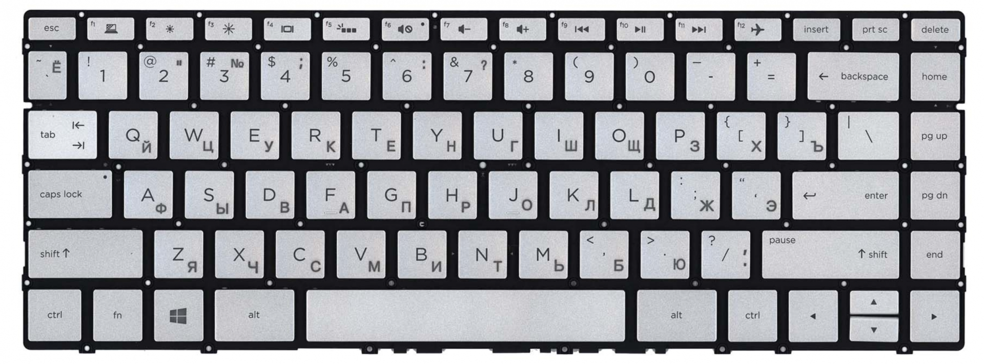 Клавиатура  HP Envy 13-ad000 серебристая, с подсветкой, OEM