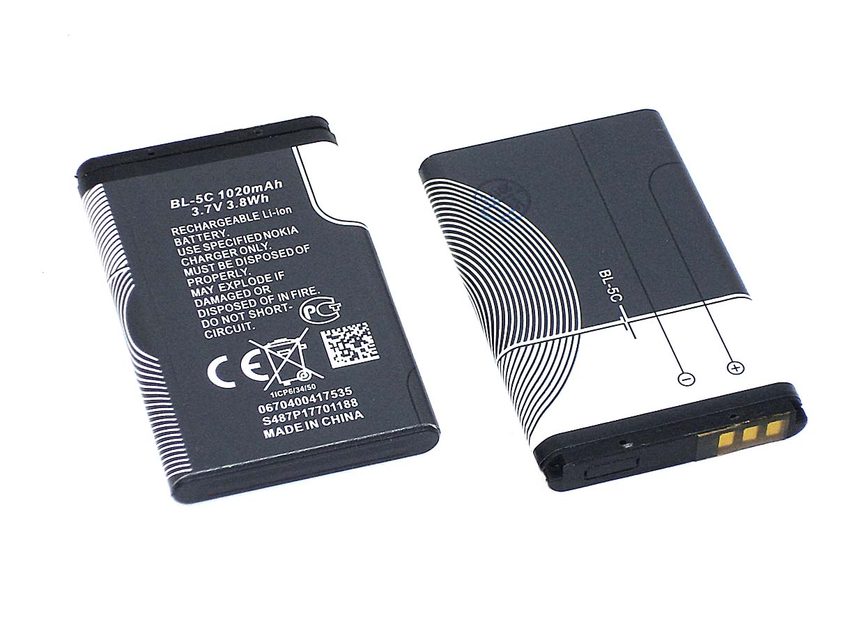 Аккумуляторная батарея BL-5C для Nokia 1100/130/130 Dual/150/205/205 Dual/107 Dual/208/216/220/220 D
