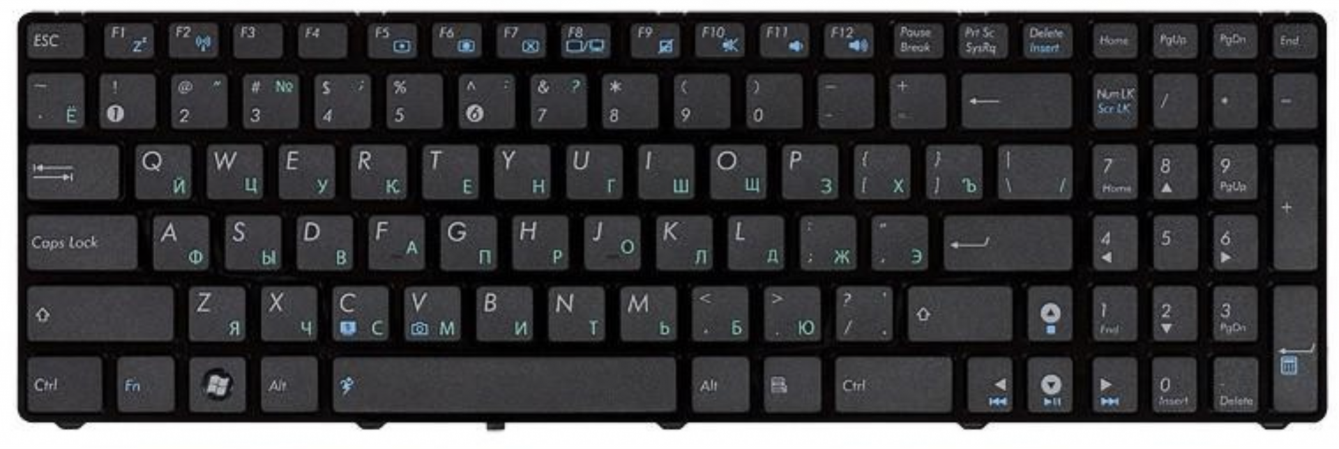 Клавиатура ASUS ROG G60J с рамкой, глянцевая, черная OEM