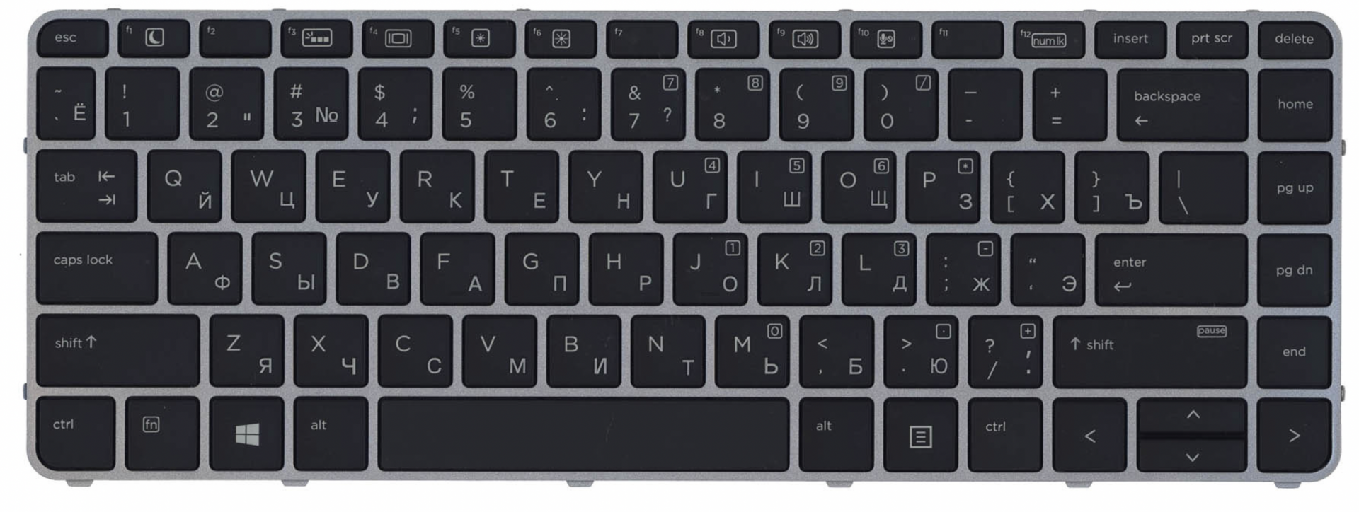 Клавиатура HP EliteBook Folio 1000 с подсветкой, серебристая рамка, OEM