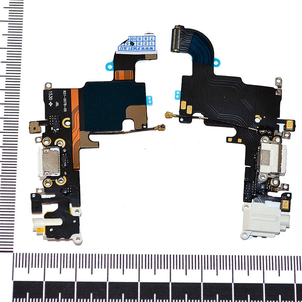 Шлейф iPhone 6S + разъем зарядки + разъем гарнитуры + микрофон белый