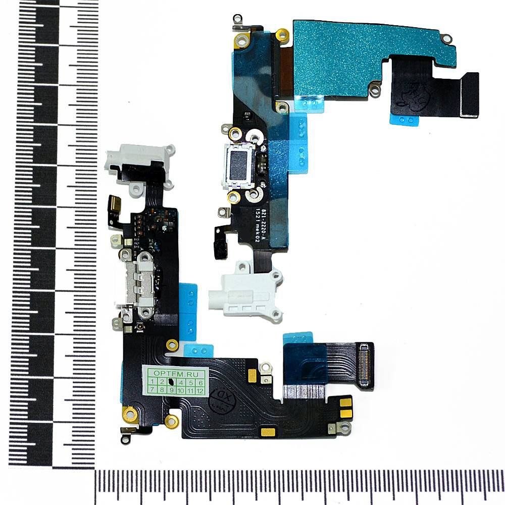 Шлейф iPhone 6 Plus + разъем зарядки + разъем гарнитуры + микрофон белый orig Used