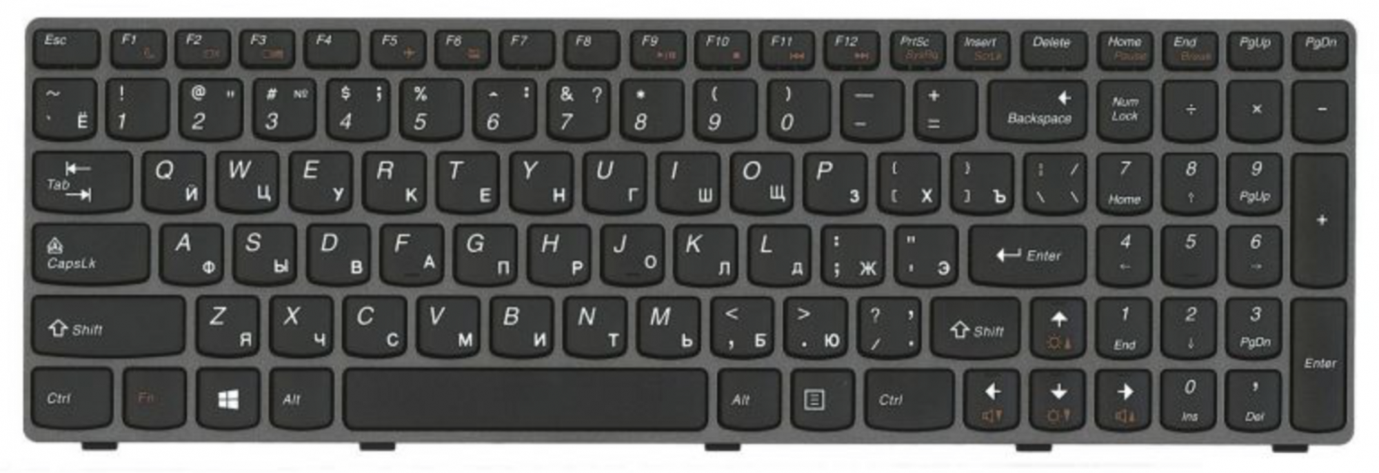 Клавиатура Lenovo IdeaPad G585 с серой рамкой, OEM