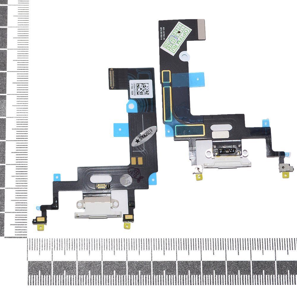 Шлейф iPhone Xr + разъем зарядки + микрофон белый orig Factory