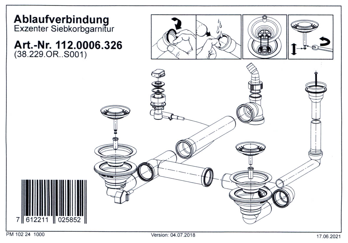 Сливная горловина для мойки Franke 112.0006.326 (сифон)