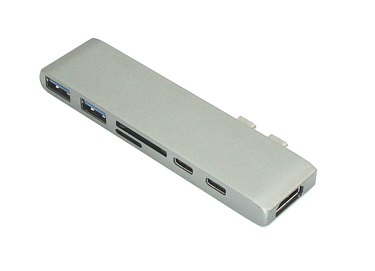 Адаптер сдвоенный Type C на HDMI, USB 3.0*2 + Type C* 2 + SD/TF для MacBook серый