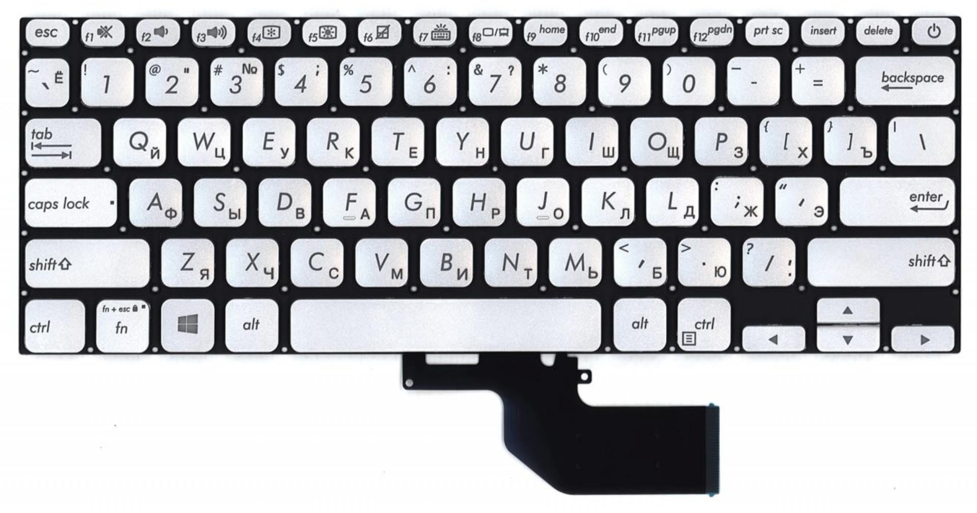 Клавиатура Asus VivoBook S13 S330FA серебристая, с подсветкой, OEM